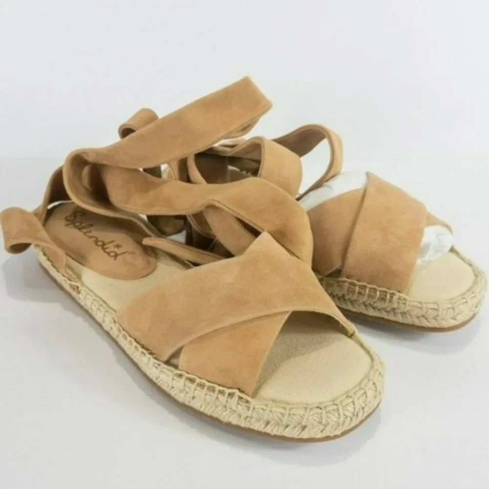 Splendid Tereza Tan Suede Leather Lace-up Espadrille Sandals -8 - Picture 8 of 9